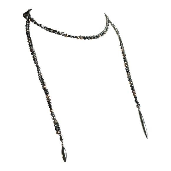 Stella & Dot Zoe Lariat Necklace Multi Color Metal Beads and Rhinestones - Picture 3 of 4